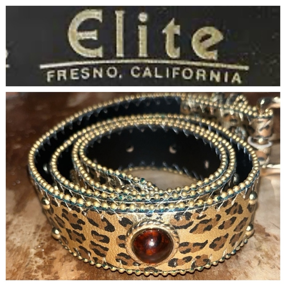 Vintage ELITE Leopard Print Belt with Faux Stones